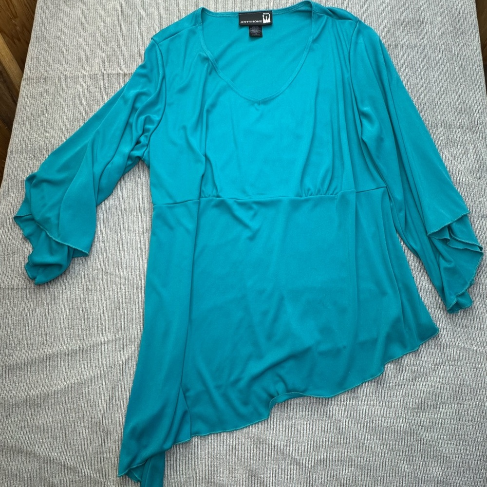 Antthony Turquoise Asymmetrical Women's Blouse